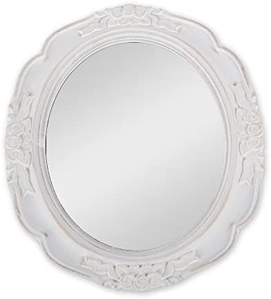 Specchio Ovale Vintage in Legno Bianco | Stile Romantico Shabby Chic | Decorazione da Parete, Trucco, Ingresso