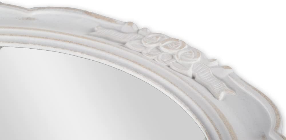 Specchio Ovale Vintage in Legno Bianco | Stile Romantico Shabby Chic | Decorazione da Parete, Trucco, Ingresso