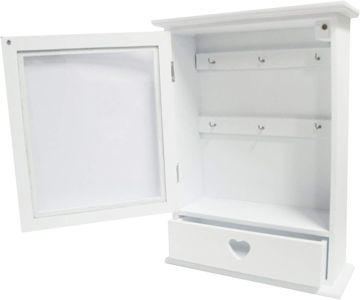 Armadietto Portachiavi in Legno con Cuore Colore Bianco/Naturale con 6 Ganci