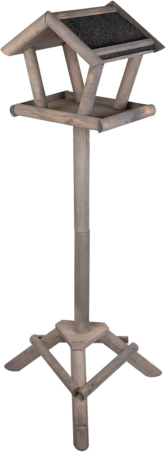 Casetta per Uccelli da Giardino con Piedistallo – In Legno Grigio, 105 cm, Elegante Rifugio per Uccellini
