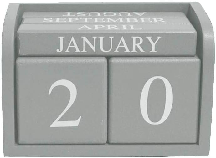 Calendario Perpetuo in Legno Grigio – 6 Pezzi, Stile Rustico, 16x8x10,5 cm, Decorazione per Ufficio, Casa e Cucina