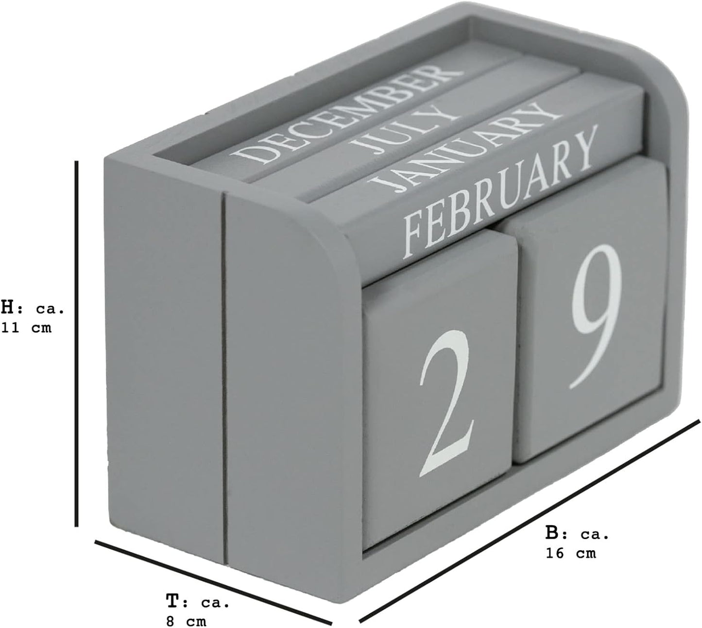Calendario Perpetuo in Legno Grigio – 6 Pezzi, Stile Rustico, 16x8x10,5 cm, Decorazione per Ufficio, Casa e Cucina