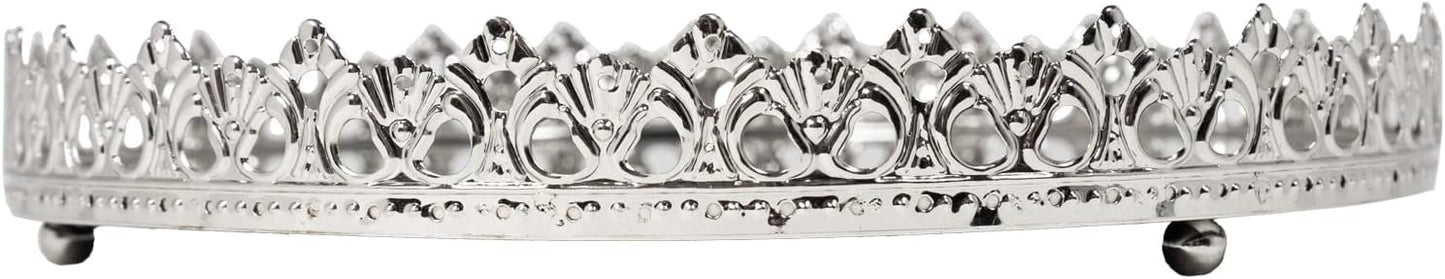 3 Set Vassoi Decorativi Colore Argento con Superficie a Specchio Vassoi a Specchio Decorativi in Metallo e Vetro