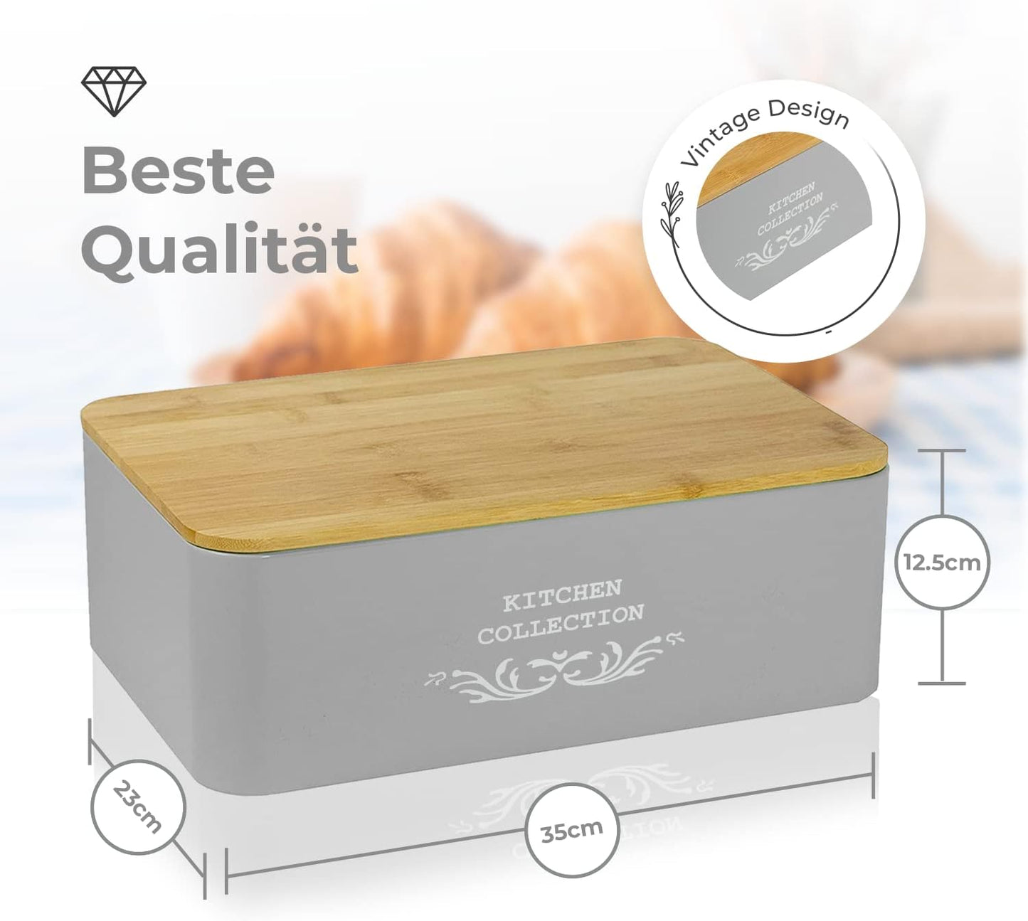 Portapane in Metallo con Coperchio in Bambù Contenitore per Pane DRULINE – Metallo Verniciato con Tagliere in Bambù, Stile Moderno
