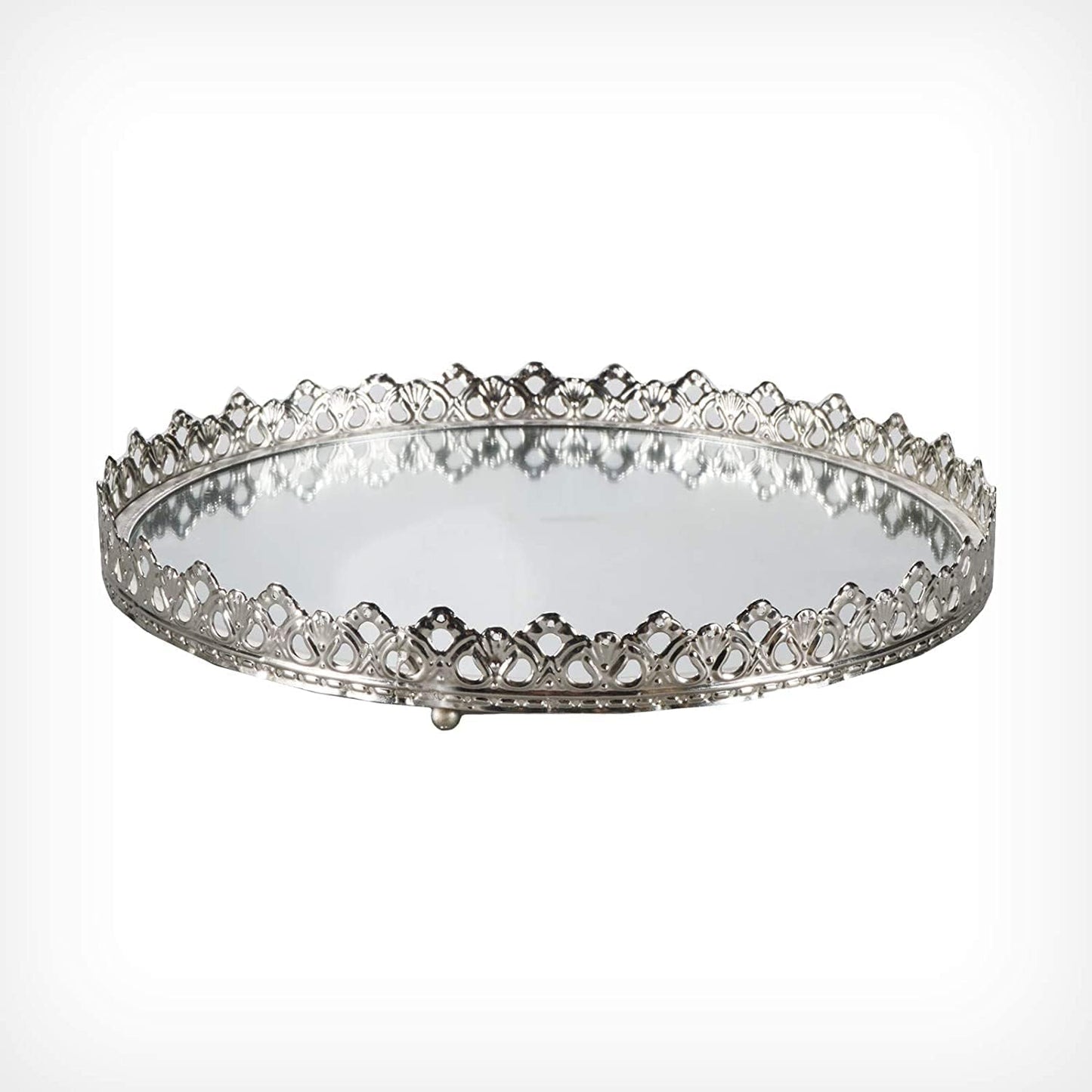 3 Set Vassoi Decorativi Colore Argento con Superficie a Specchio Vassoi a Specchio Decorativi in Metallo e Vetro