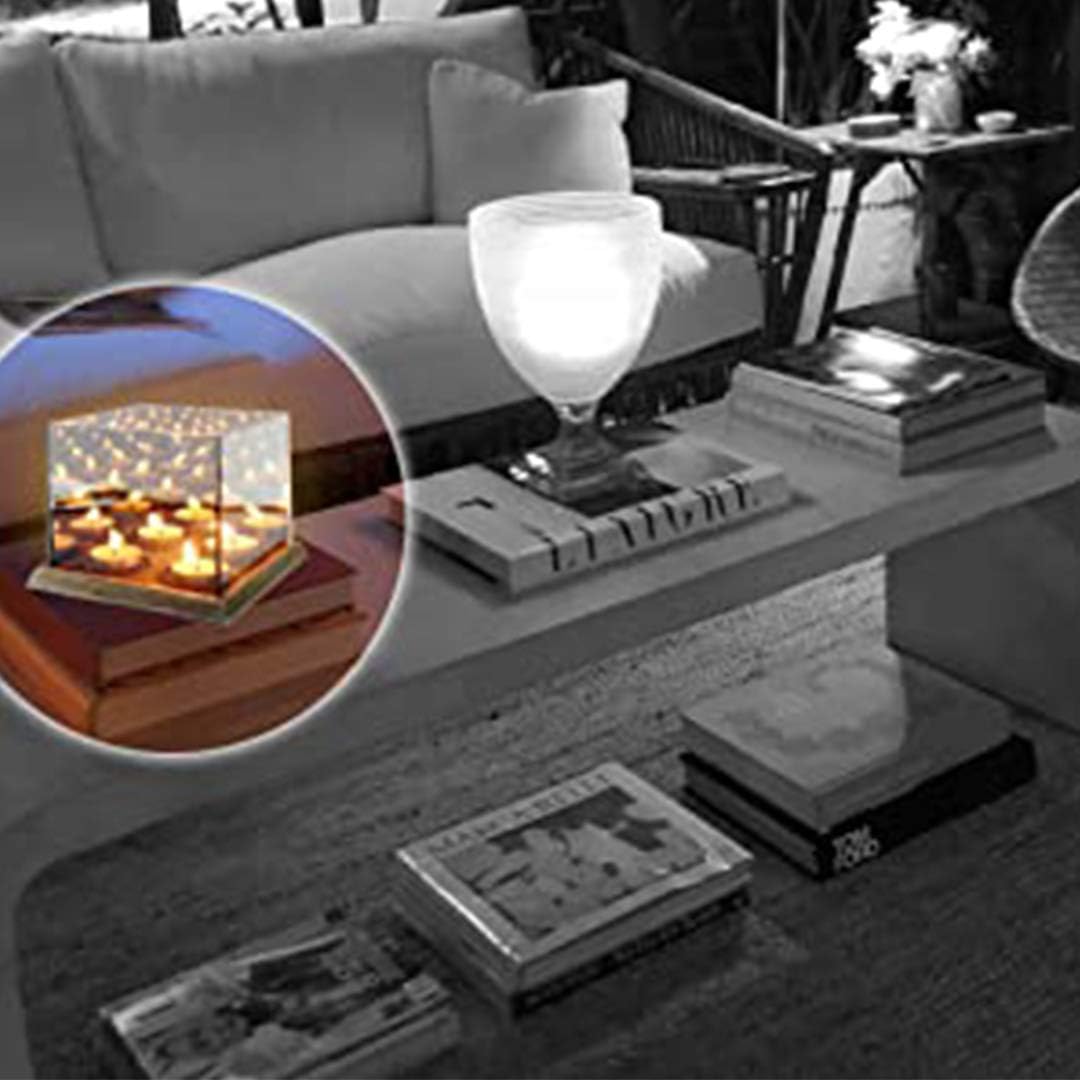 Portacandele a Specchio– Supporto Quadrato per 9 Candele, Vetro Ignifugo, Design Moderno per Interni ed Esterni, 16x16x12 cm
