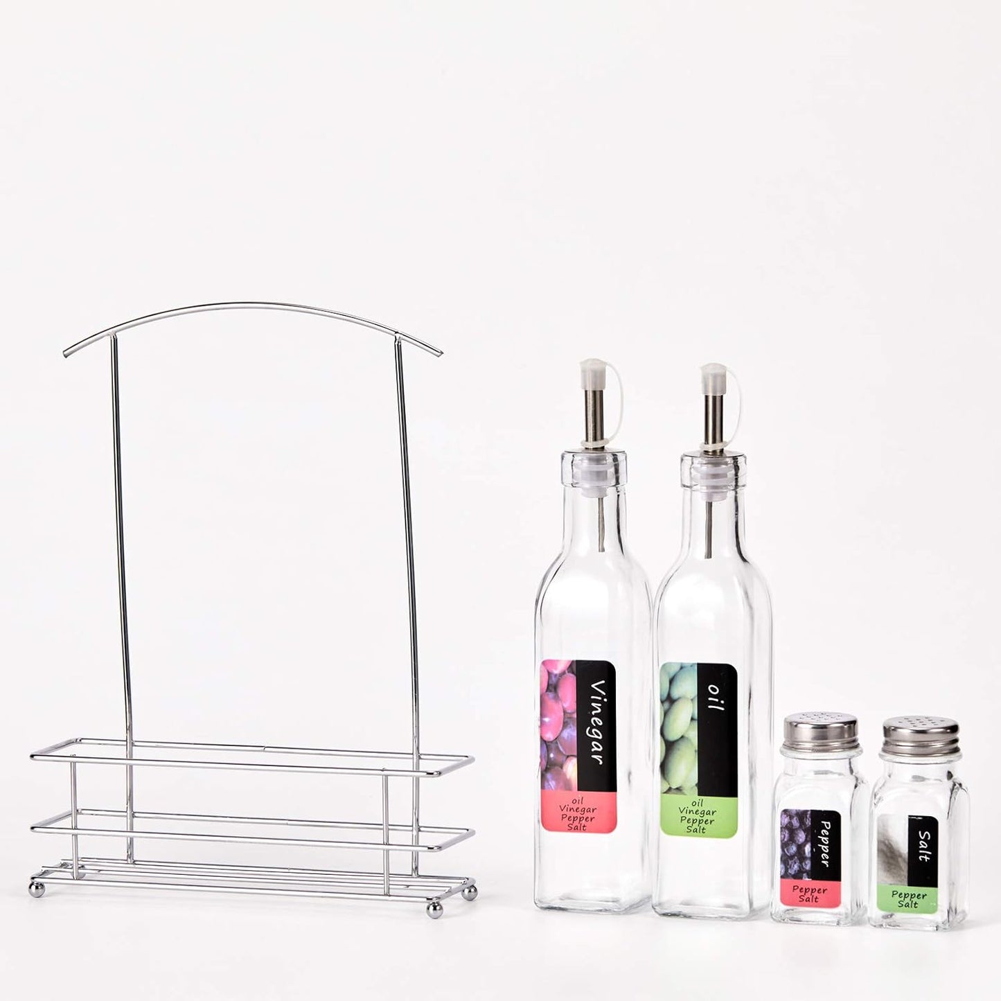 Set Menage 4 Pezzic Oliera, Acetiera, Sale e Pepe - Dispenser da Cucina Elegante per Olio e Aceto