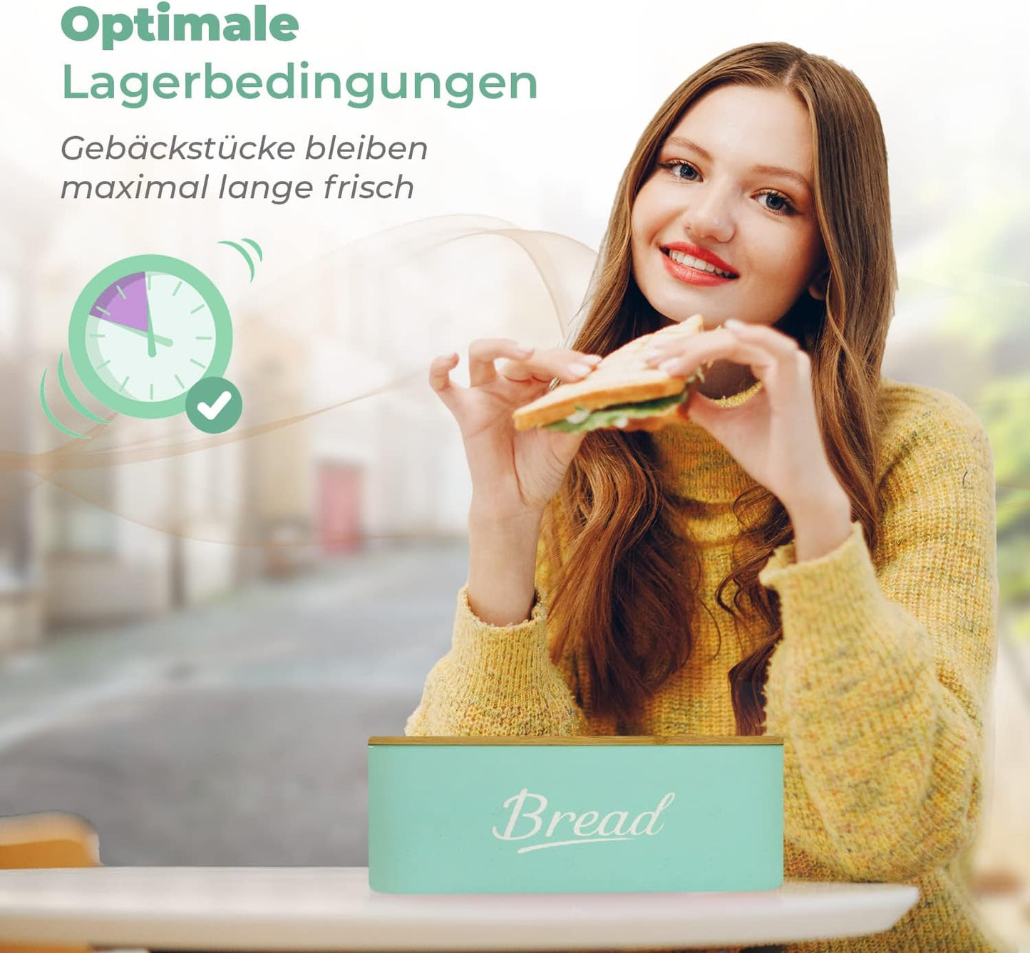 Portapane in Metallo con Coperchio in Bambù Contenitore per Pane DRULINE – Metallo Verniciato con Tagliere in Bambù, Stile Moderno