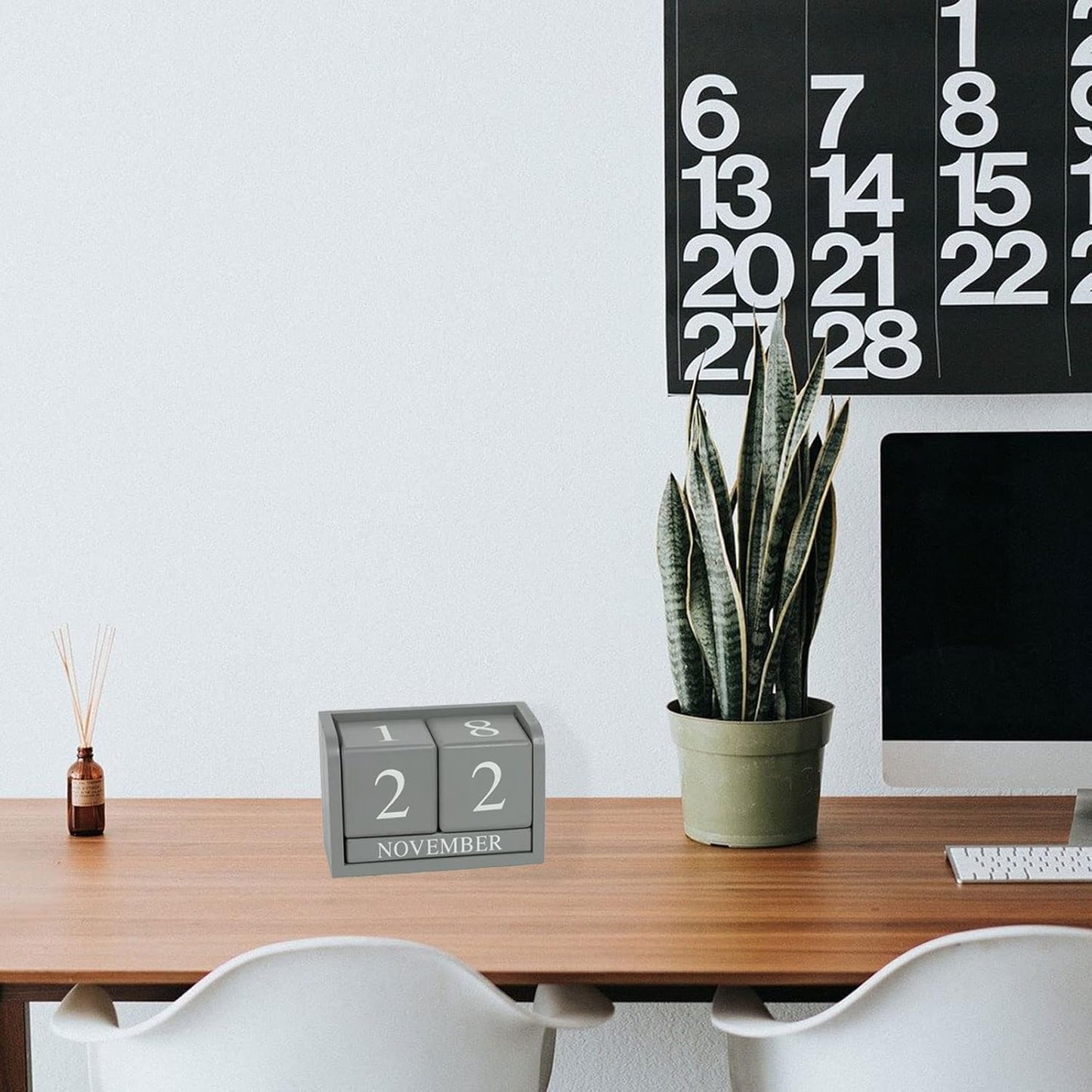 Calendario Perpetuo in Legno Grigio – 6 Pezzi, Stile Rustico, 16x8x10,5 cm, Decorazione per Ufficio, Casa e Cucina