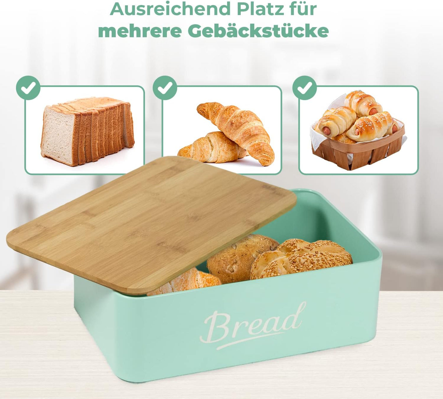 Portapane in Metallo con Coperchio in Bambù Contenitore per Pane DRULINE – Metallo Verniciato con Tagliere in Bambù, Stile Moderno