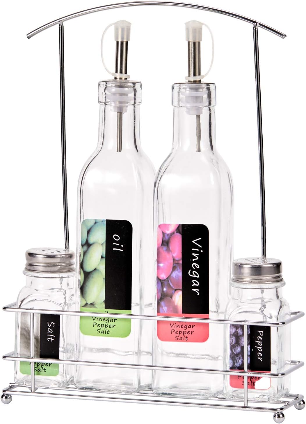 Set Menage 4 Pezzic Oliera, Acetiera, Sale e Pepe - Dispenser da Cucina Elegante per Olio e Aceto