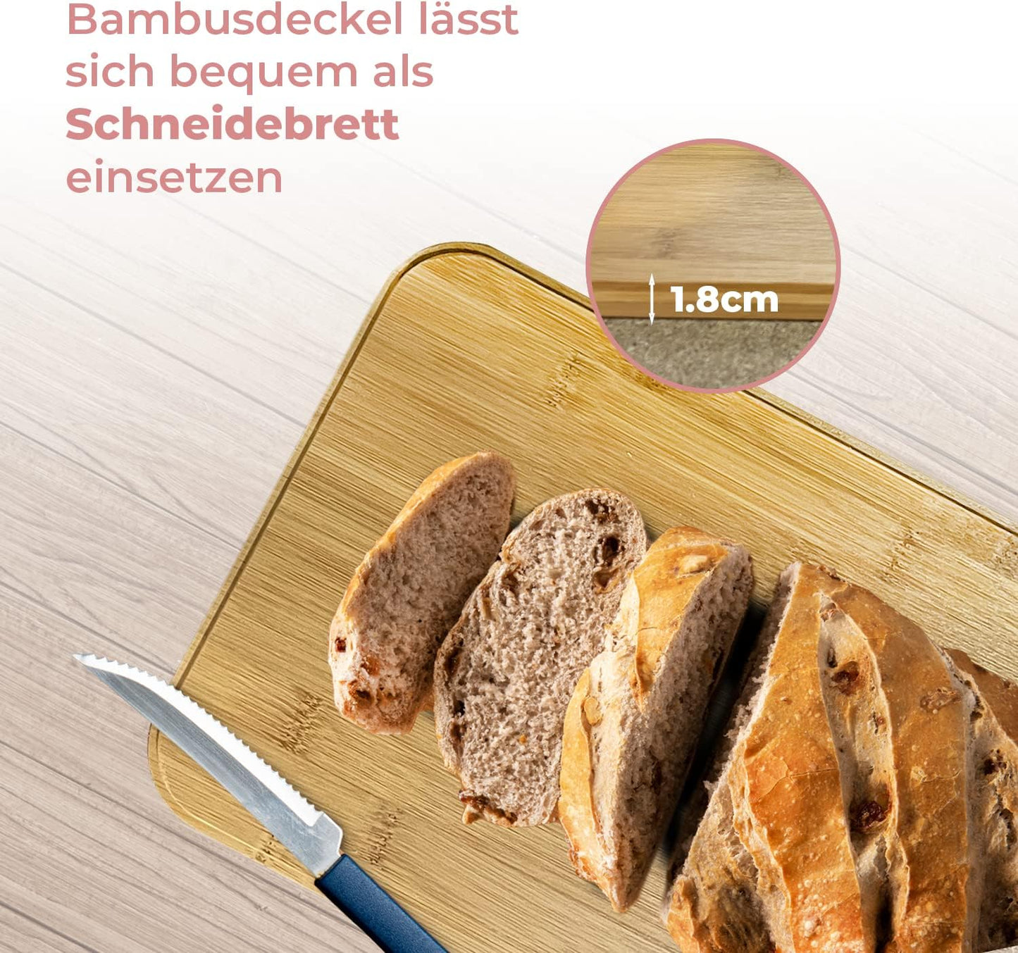 Portapane in Metallo con Coperchio in Bambù Contenitore per Pane DRULINE – Metallo Verniciato con Tagliere in Bambù, Stile Moderno