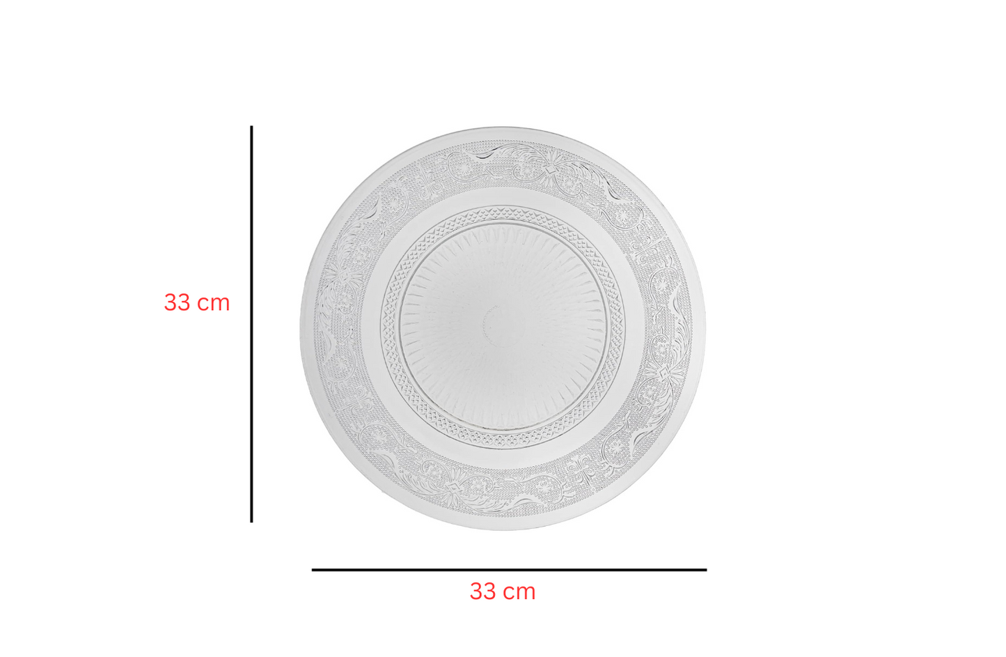 Set 6 Piatti in Vetro Trasparente - 3 Formati (18cm, 25cm, 33cm) - Eleganti Piatti da Portata, Dolci e insalata ecc.