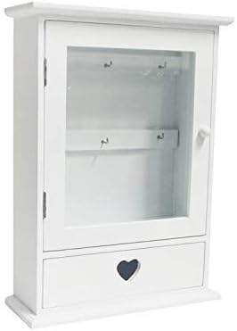 Armadietto Portachiavi in Legno con Cuore  Colore Bianco/Naturale con 6 Ganci
