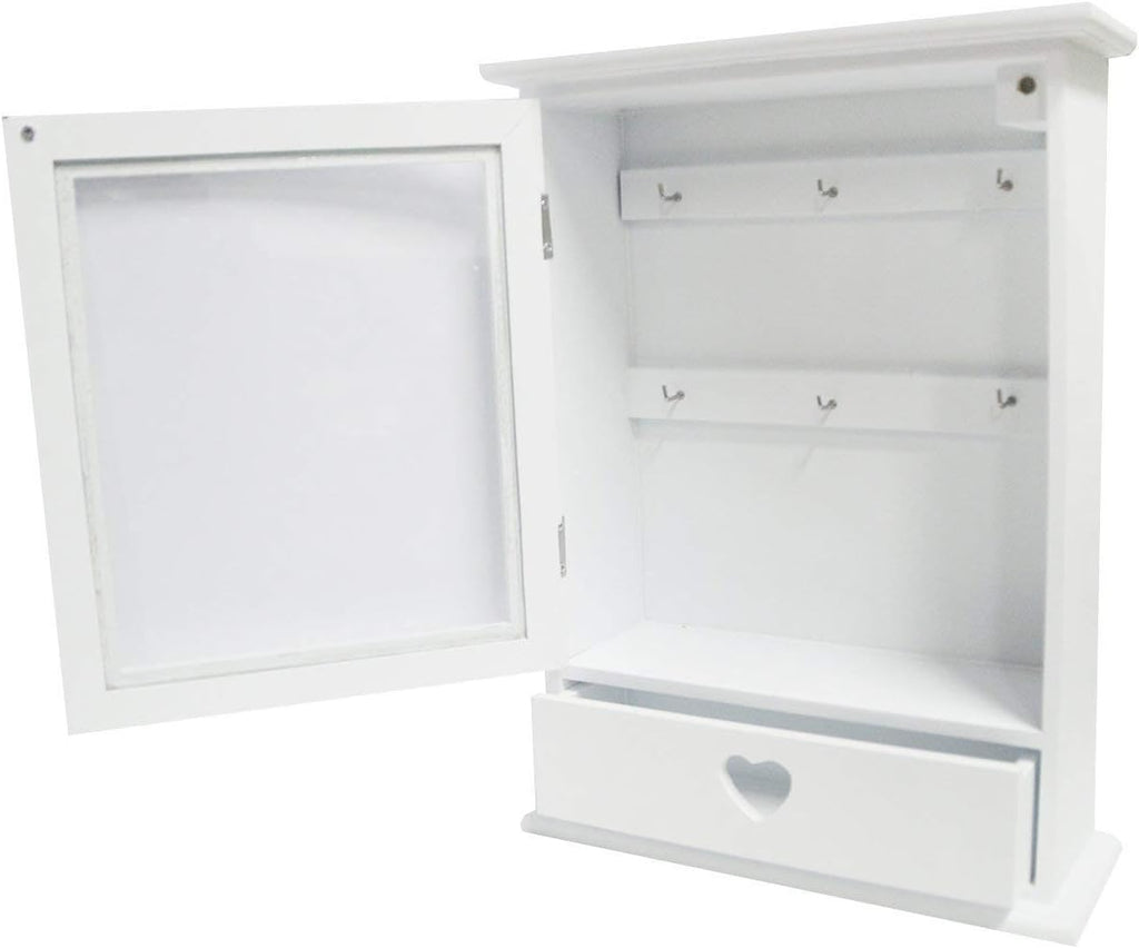 Armadietto Portachiavi in Legno con Cuore  Colore Bianco/Naturale con 6 Ganci