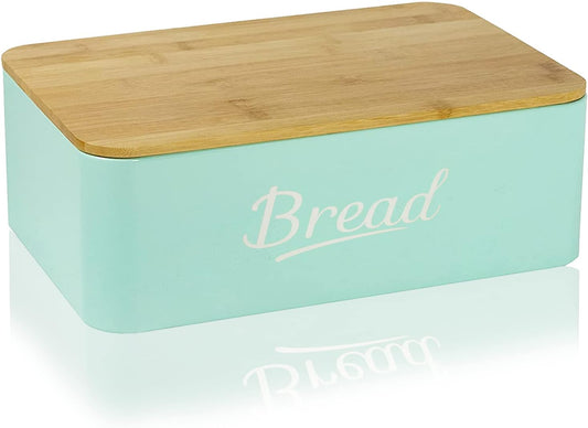 Portapane in Metallo con Coperchio in Bambù Contenitore per Pane DRULINE – Metallo Verniciato con Tagliere in Bambù, Stile Moderno