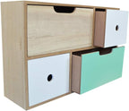 Mini Comò in Legno Bianco Naturale e Menta – 4 Cassetti, 40,5x26,5x11,5 cm – Mobiletto Salvaspazio Decorativo