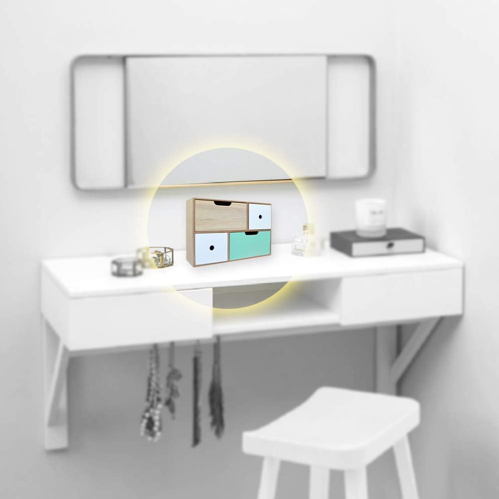 Mini Comò in Legno Bianco Naturale e Menta – 4 Cassetti, 40,5x26,5x11,5 cm – Mobiletto Salvaspazio Decorativo