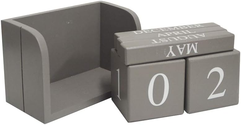 Calendario Perpetuo in Legno Grigio – 6 Pezzi, Stile Rustico, 16x8x10,5 cm, Decorazione per Ufficio, Casa e Cucina