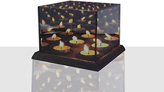 Portacandele a Specchio– Supporto Quadrato per 9 Candele, Vetro Ignifugo, Design Moderno per Interni ed Esterni, 16x16x12 cm