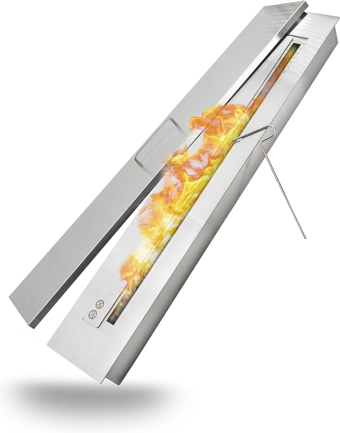 Bruciatore a Bioetanolo 150 cm in Acciaio Inox – Camino Gel da Parete con Spugna, Doppia Parete, Colore Argento