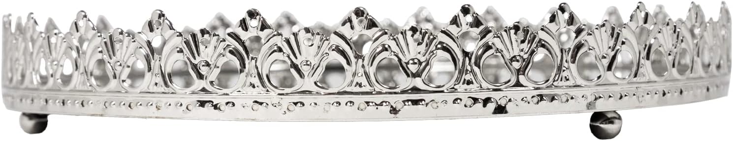 3 Set Vassoi Decorativi Colore  Argento  con Superficie a Specchio Vassoi a Specchio Decorativi in Metallo e Vetro