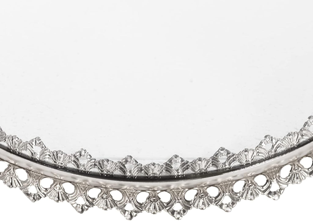 3 Set Vassoi Decorativi Colore  Argento  con Superficie a Specchio Vassoi a Specchio Decorativi in Metallo e Vetro