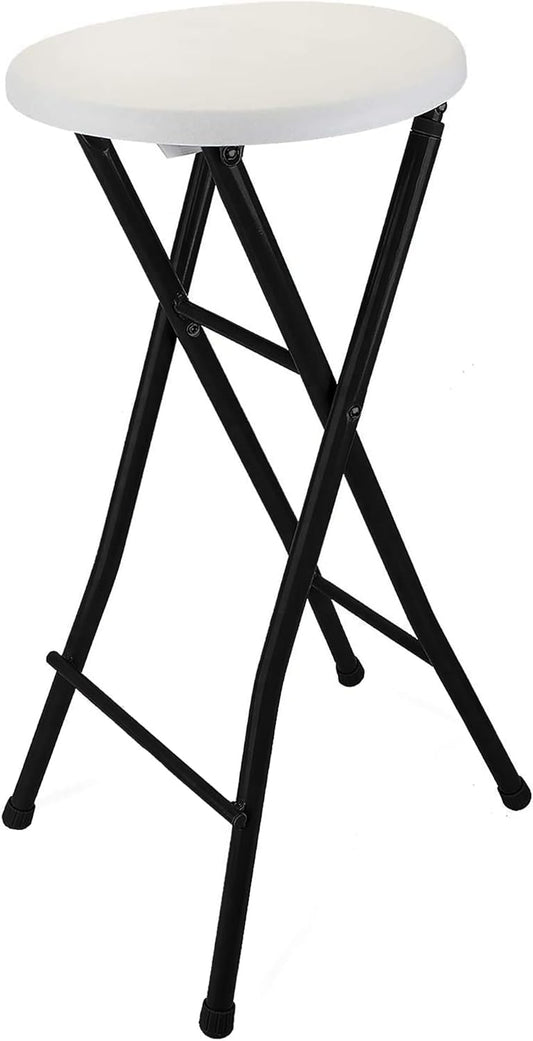 Sgabello da Bar Pieghevole 70 cm in Metallo e Plastica, Portata 100 kg, Design Elegante Nero/Bianco per Cucina, Bar ed Eventi