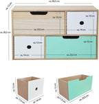 Mini Comò in Legno Bianco Naturale e Menta – 4 Cassetti, 40,5x26,5x11,5 cm – Mobiletto Salvaspazio Decorativo
