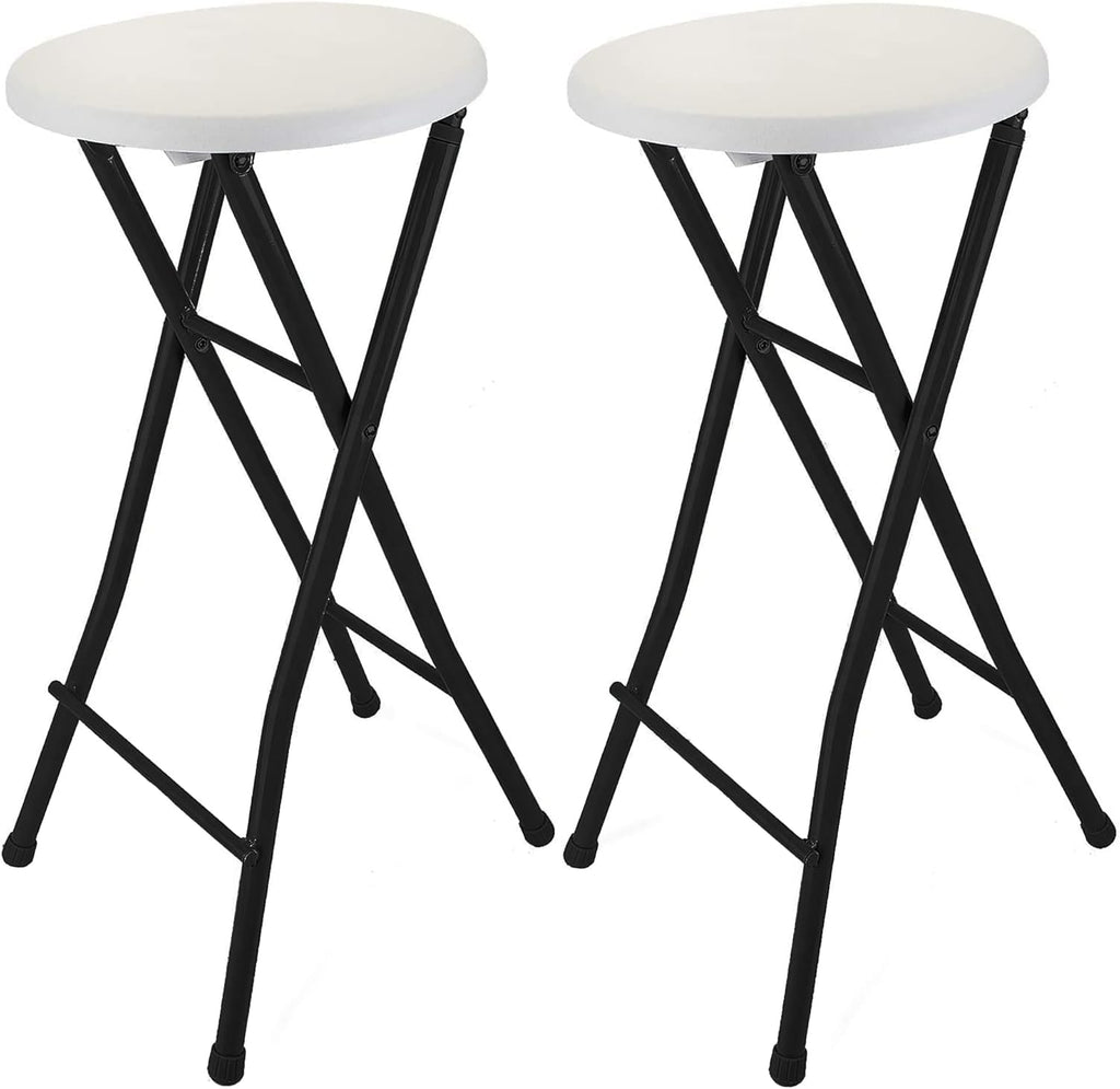 Sgabello da Bar Pieghevole 70 cm in Metallo e Plastica – Portata 100 kg, Nero/Bianco, Design Salvaspazio per Cucina e Eventi