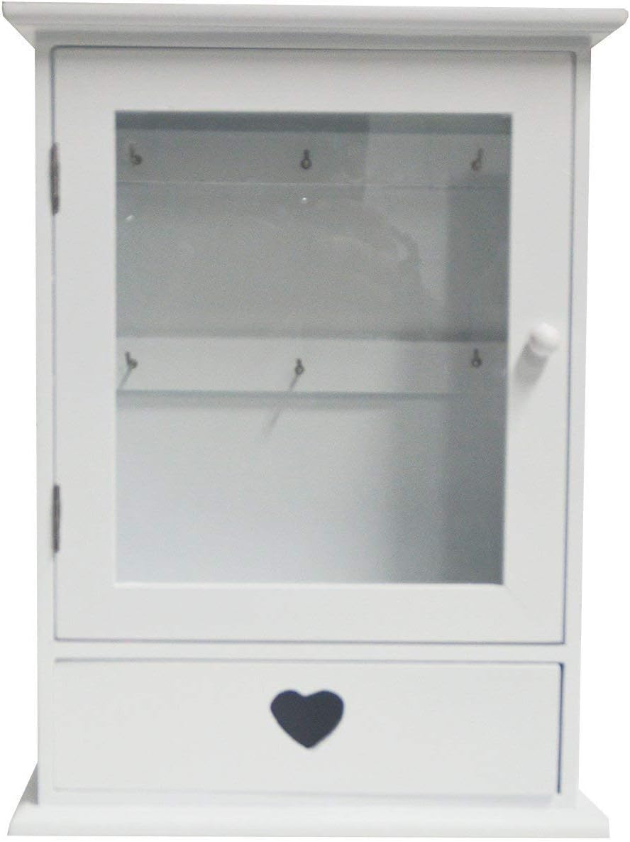 Armadietto Portachiavi in Legno con Cuore  Colore Bianco/Naturale con 6 Ganci