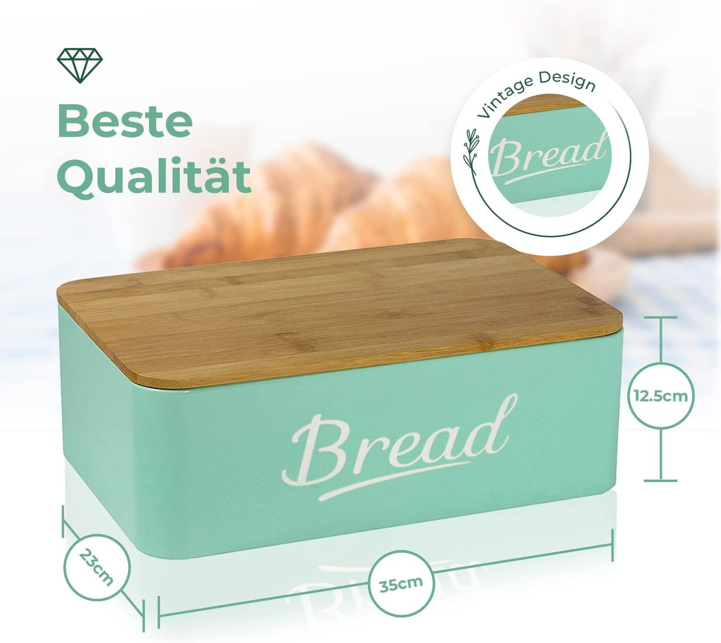 Portapane in Metallo con Coperchio in Bambù Contenitore per Pane DRULINE – Metallo Verniciato con Tagliere in Bambù, Stile Moderno