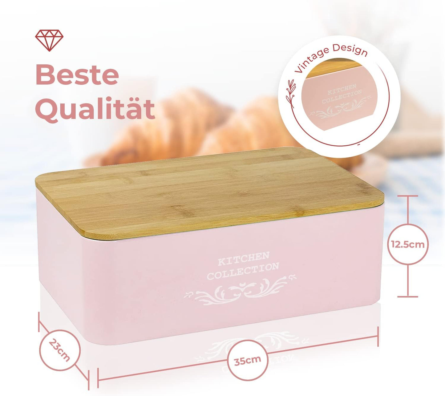 Portapane in Metallo con Coperchio in Bambù Contenitore per Pane DRULINE – Metallo Verniciato con Tagliere in Bambù, Stile Moderno