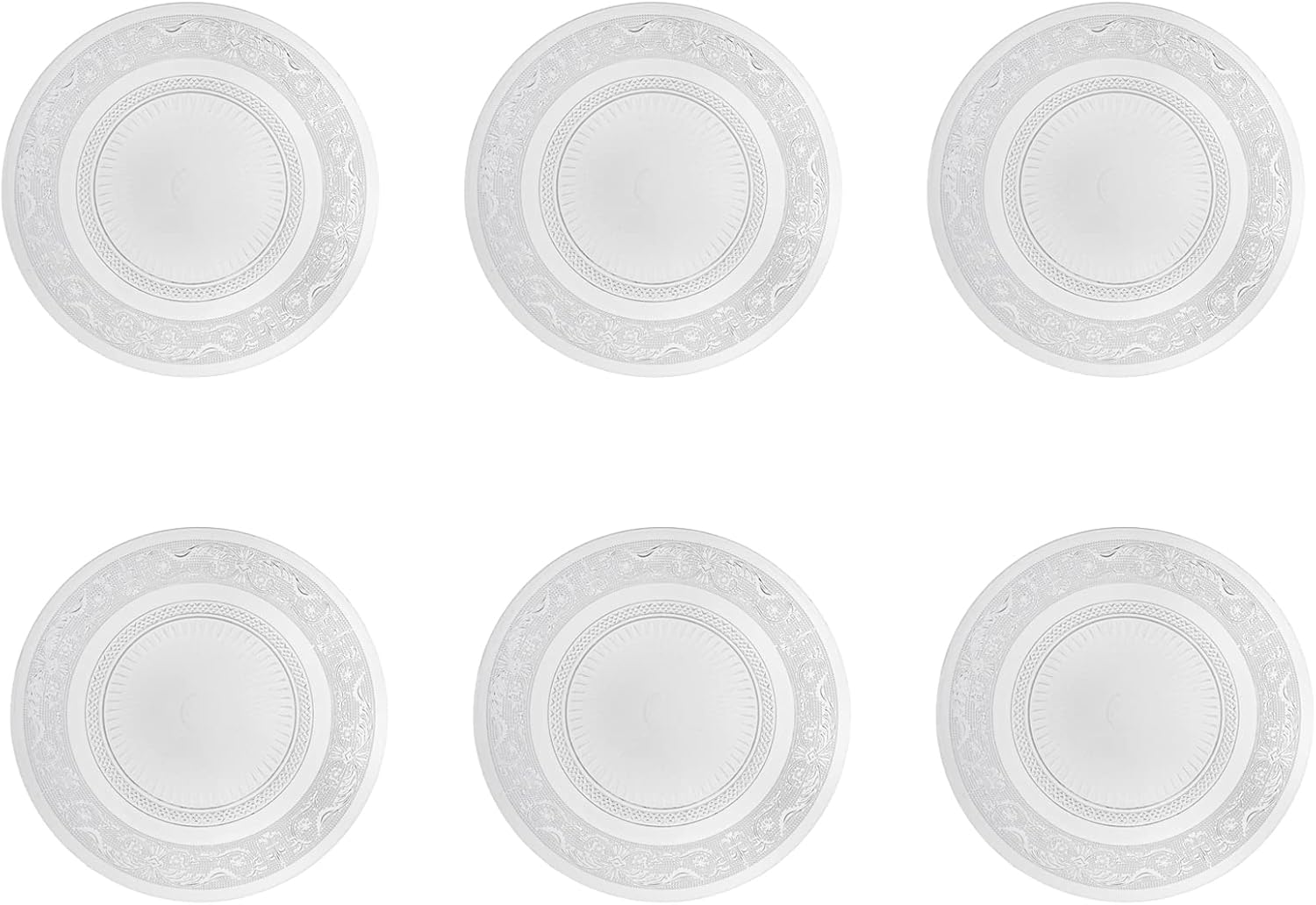 Set 6 Piatti in Vetro Trasparente - 3 Formati (18cm, 25cm, 33cm) - Eleganti Piatti da Portata, Dolci e insalata ecc.