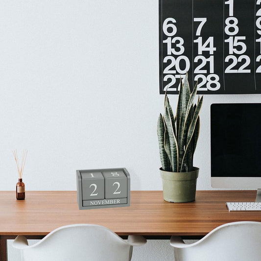 Calendario Perpetuo in Legno Grigio – 6 Pezzi, Stile Rustico, 16x8x10,5 cm, Decorazione per Ufficio, Casa e Cucina