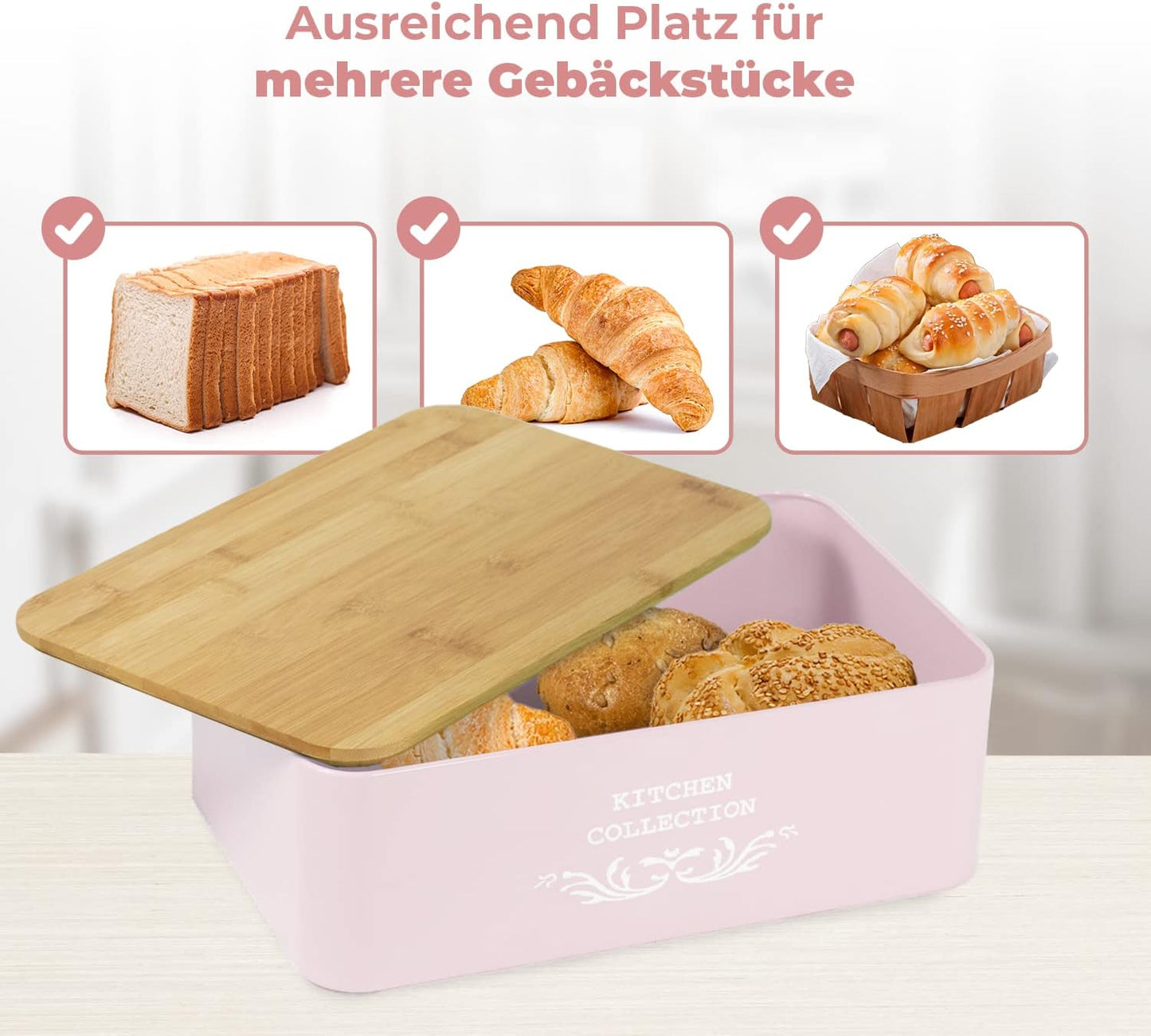 Portapane in Metallo con Coperchio in Bambù Contenitore per Pane DRULINE – Metallo Verniciato con Tagliere in Bambù, Stile Moderno