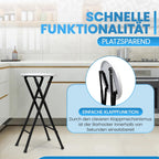 Sgabello da Bar Pieghevole 70 cm in Metallo e Plastica – Portata 100 kg, Nero/Bianco, Design Salvaspazio per Cucina e Eventi
