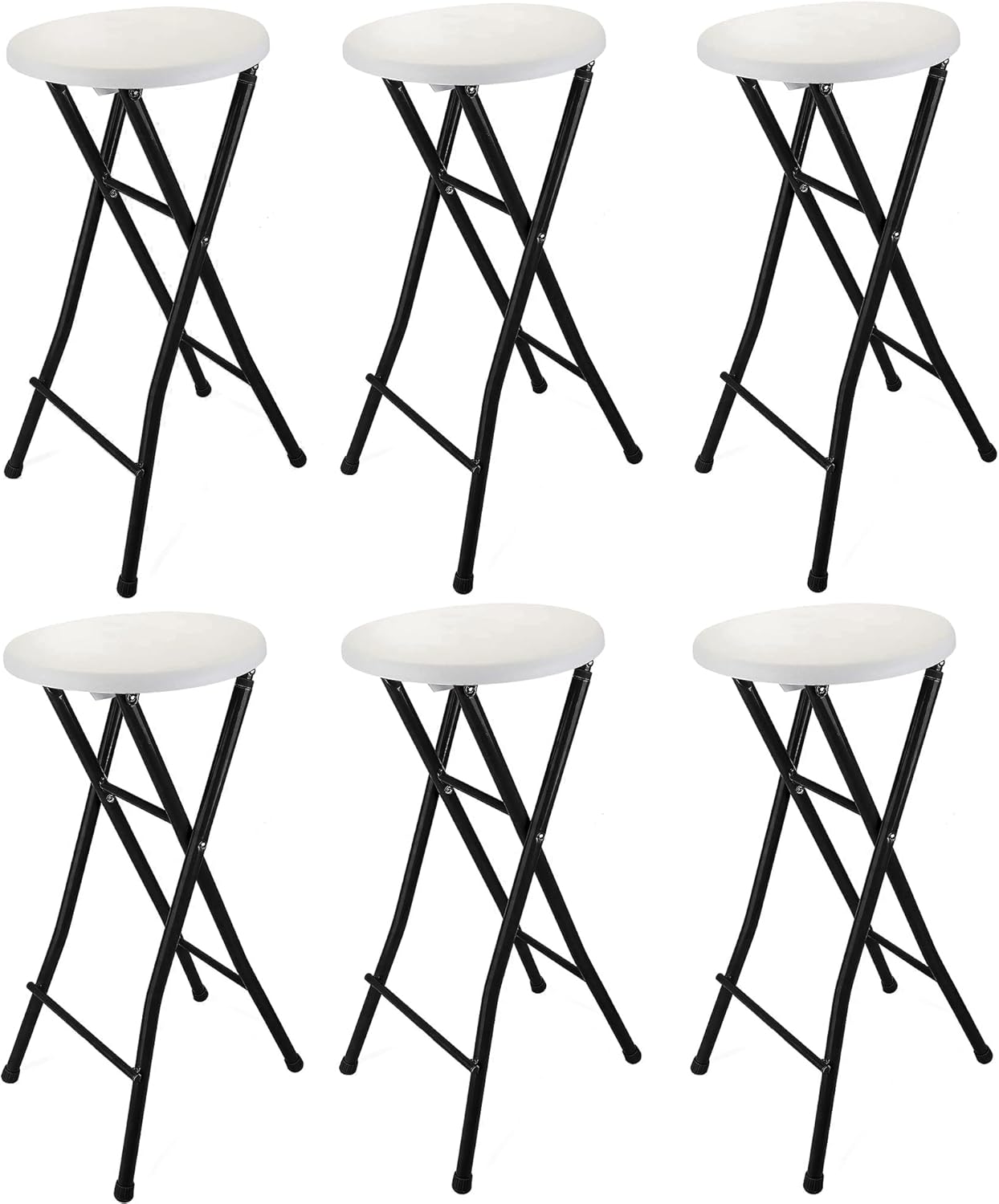 Sgabello da Bar Pieghevole 70 cm in Metallo e Plastica – Portata 100 kg, Nero/Bianco, Design Salvaspazio per Cucina e Eventi