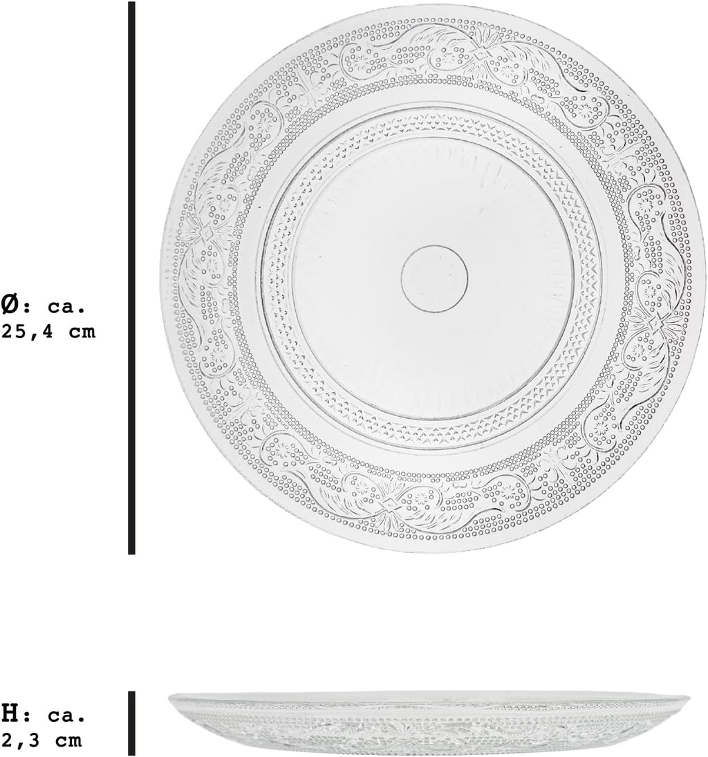 Set 6 Piatti in Vetro Trasparente - 3 Formati (18cm, 25cm, 33cm) - Eleganti Piatti da Portata, Dolci e insalata ecc.