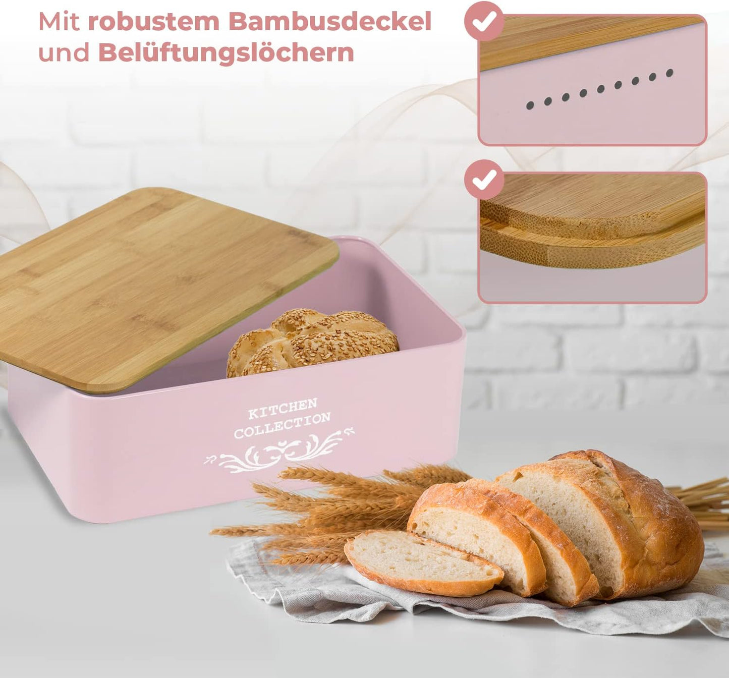 Portapane in Metallo con Coperchio in Bambù Contenitore per Pane DRULINE – Metallo Verniciato con Tagliere in Bambù, Stile Moderno