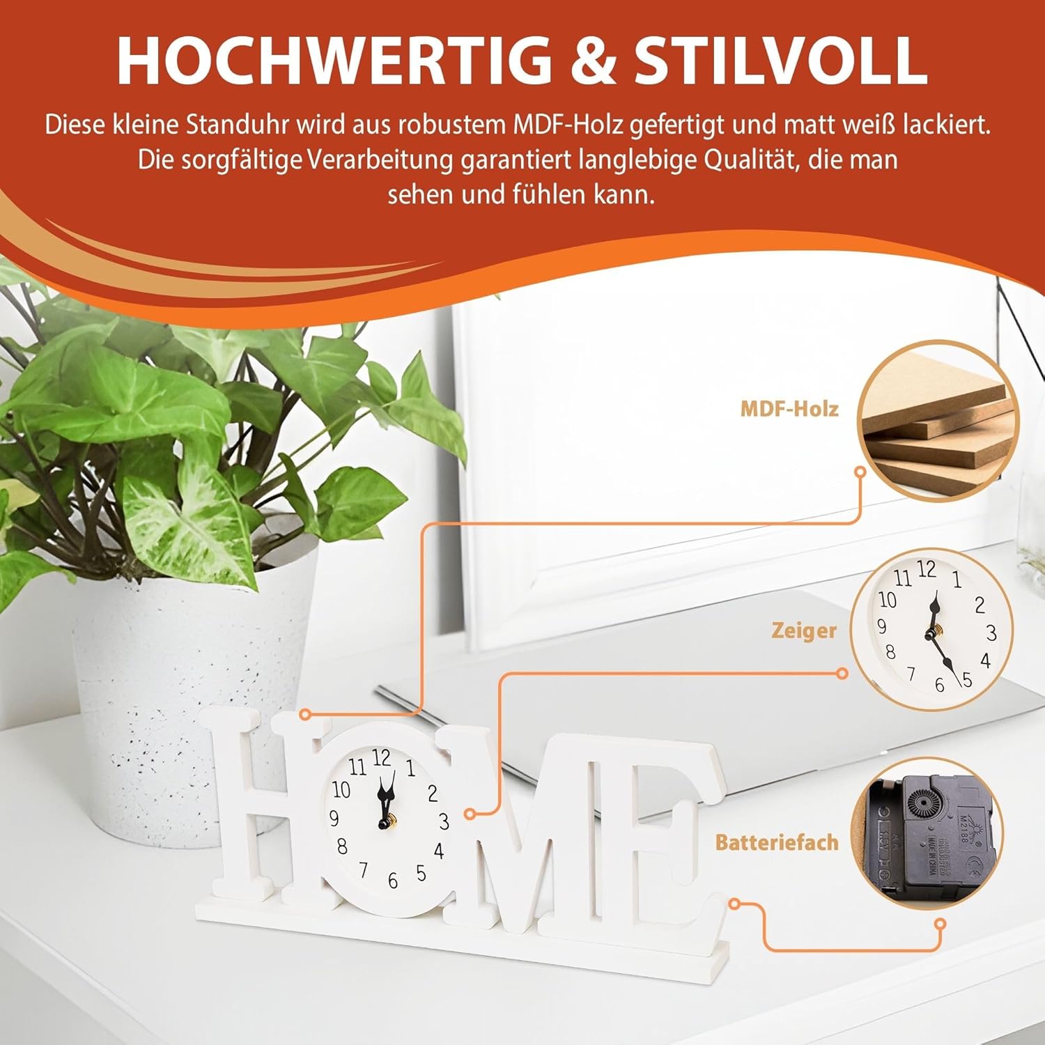 Decorazione Shabby Chic HOME in Legno con Orologio Analogico – Stile Country Vintage