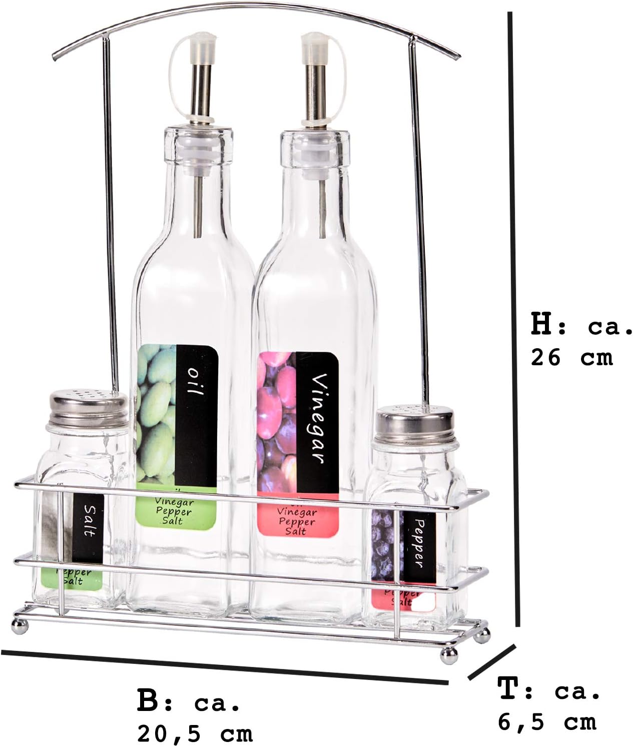 Set Menage 4 Pezzic Oliera, Acetiera, Sale e Pepe - Dispenser da Cucina Elegante per Olio e Aceto