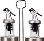 Set Olio e Aceto da Tavola 2 Pezzi con Supporto in Metallo e Bottiglie in Vetro – Elegante Accessorio per Cucina e Sala da Pranzo