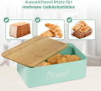 Portapane in Metallo con Coperchio in Bambù Contenitore per Pane DRULINE – Metallo Verniciato con Tagliere in Bambù, Stile Moderno