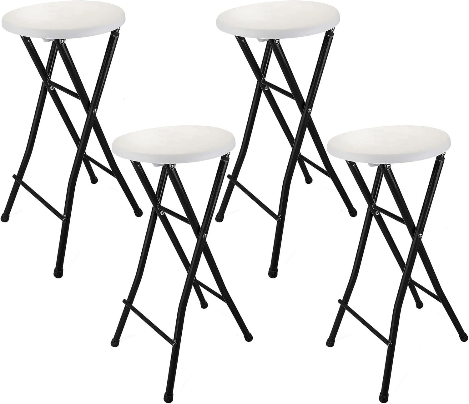 Sgabello da Bar Pieghevole 70 cm in Metallo e Plastica – Portata 100 kg, Nero/Bianco, Design Salvaspazio per Cucina e Eventi