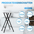 Sgabello da Bar Pieghevole 70 cm in Metallo e Plastica – Portata 100 kg, Nero/Bianco, Design Salvaspazio per Cucina e Eventi