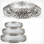 3 Set Vassoi Decorativi Colore  Argento  con Superficie a Specchio Vassoi a Specchio Decorativi in Metallo e Vetro