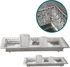 2 Set Vassoi Decorativi in Metallo Argento con Specchio – Elegante Organizer per Candele, Cosmetici e Tavolini da Caffè – Stile Romantico
