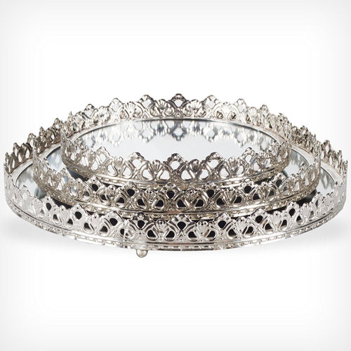 3 Set Vassoi Decorativi Colore  Argento  con Superficie a Specchio Vassoi a Specchio Decorativi in Metallo e Vetro