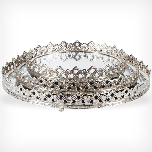 3 Set Vassoi Decorativi Colore  Argento  con Superficie a Specchio Vassoi a Specchio Decorativi in Metallo e Vetro